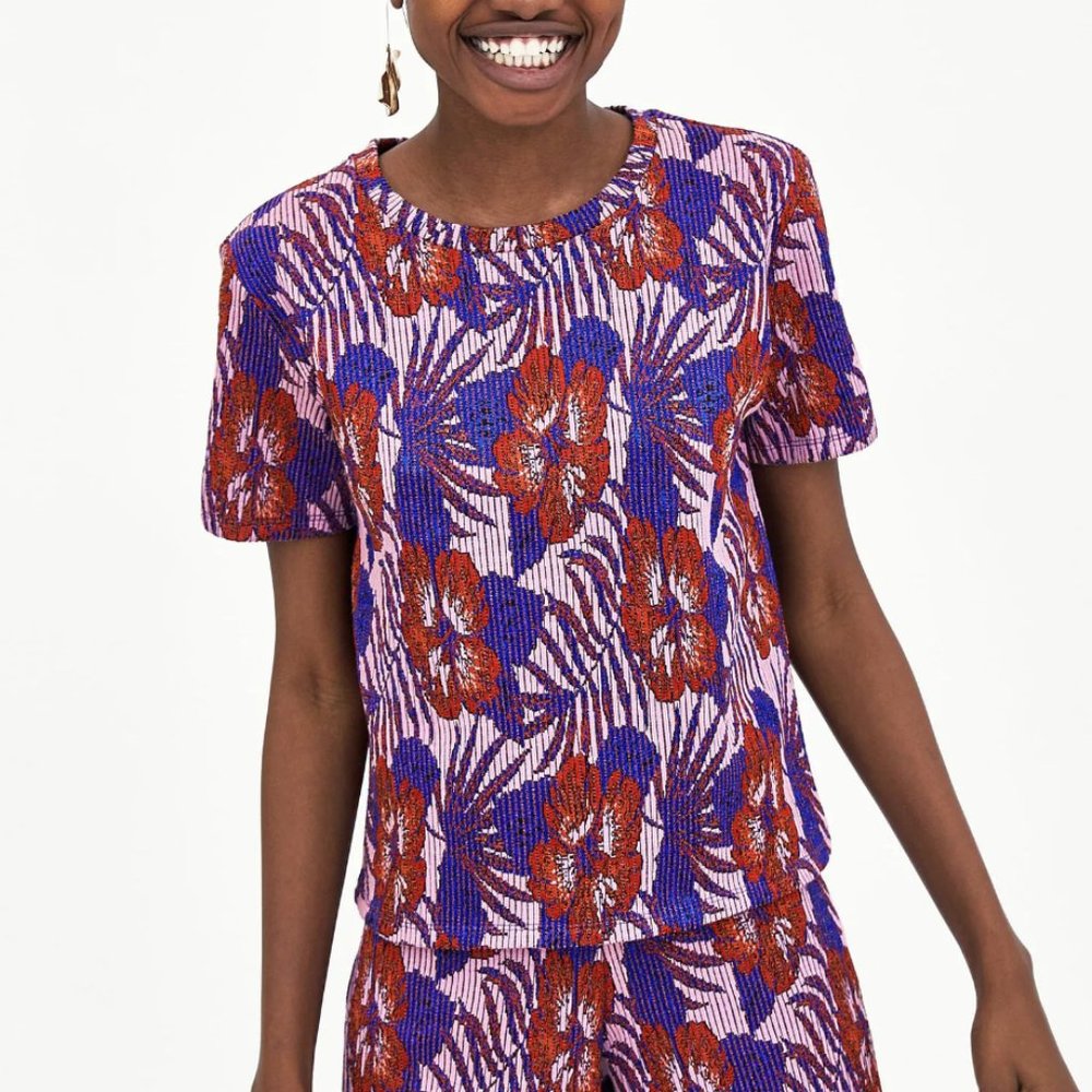 Zara Jacquard T-Shirt; Jacquard Pattern Shorts